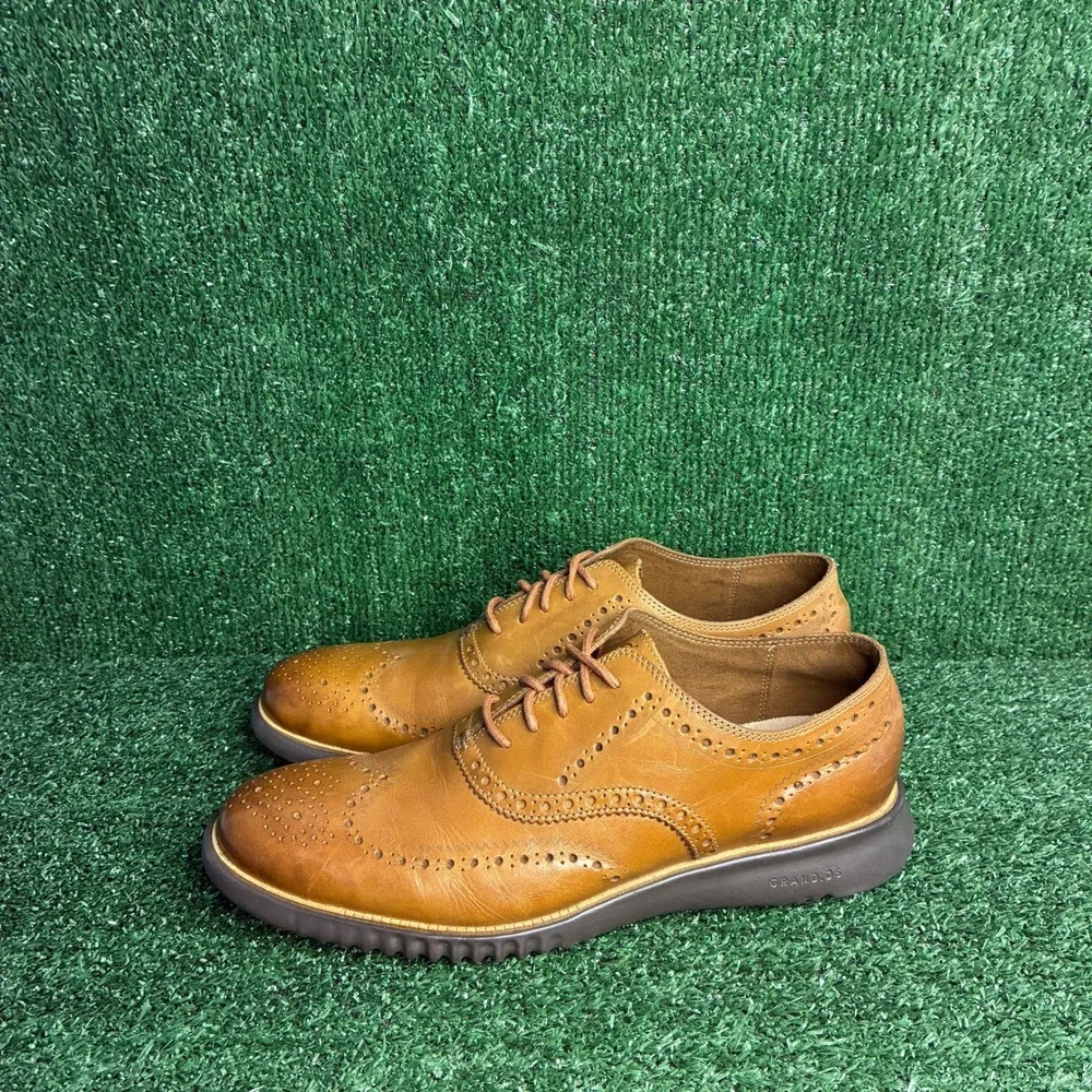 NEW Cole Haan Grand OS Wingtip Brogue Leather Oxford Dress Shoes Tan Mens 11.5 M